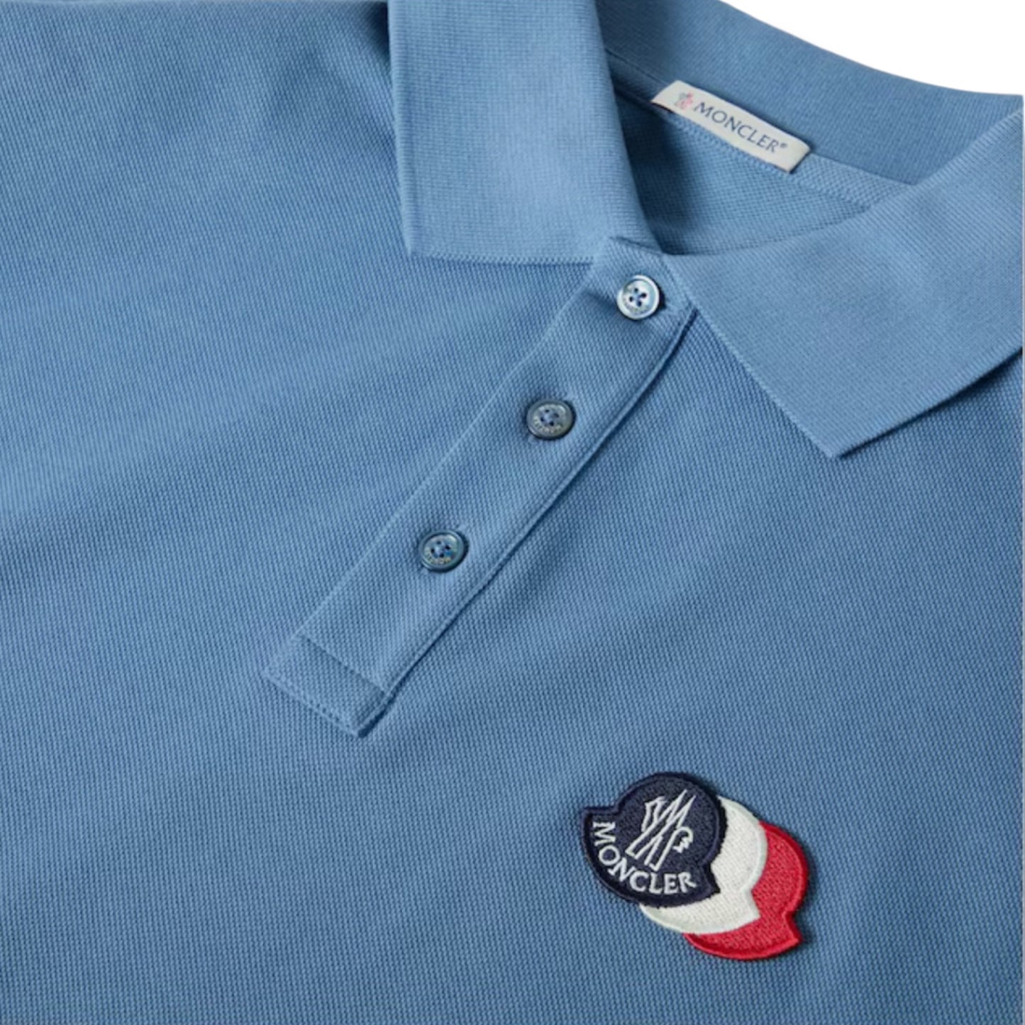 MONCLER TRIPLE LOGO POLO SHIRT LIGHT BLUE