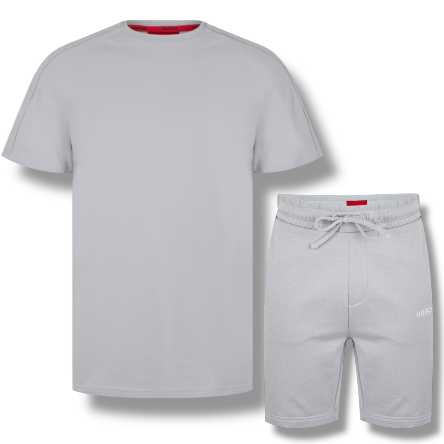 HUGO TAPE JERSEY T-SHIRT & SHORTS SET PASTEL GREY