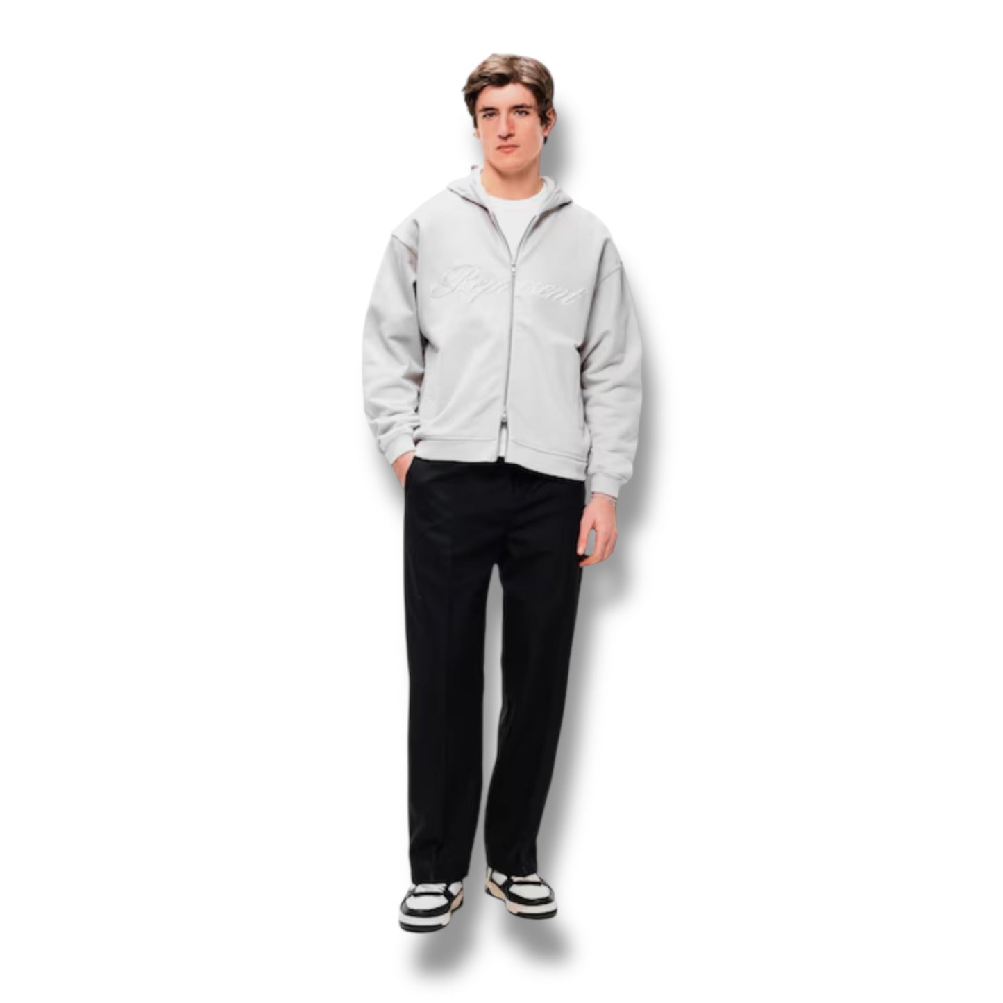 REPRESENT SCRIPT FULL ZIP HOODIE CONCRETE GREY