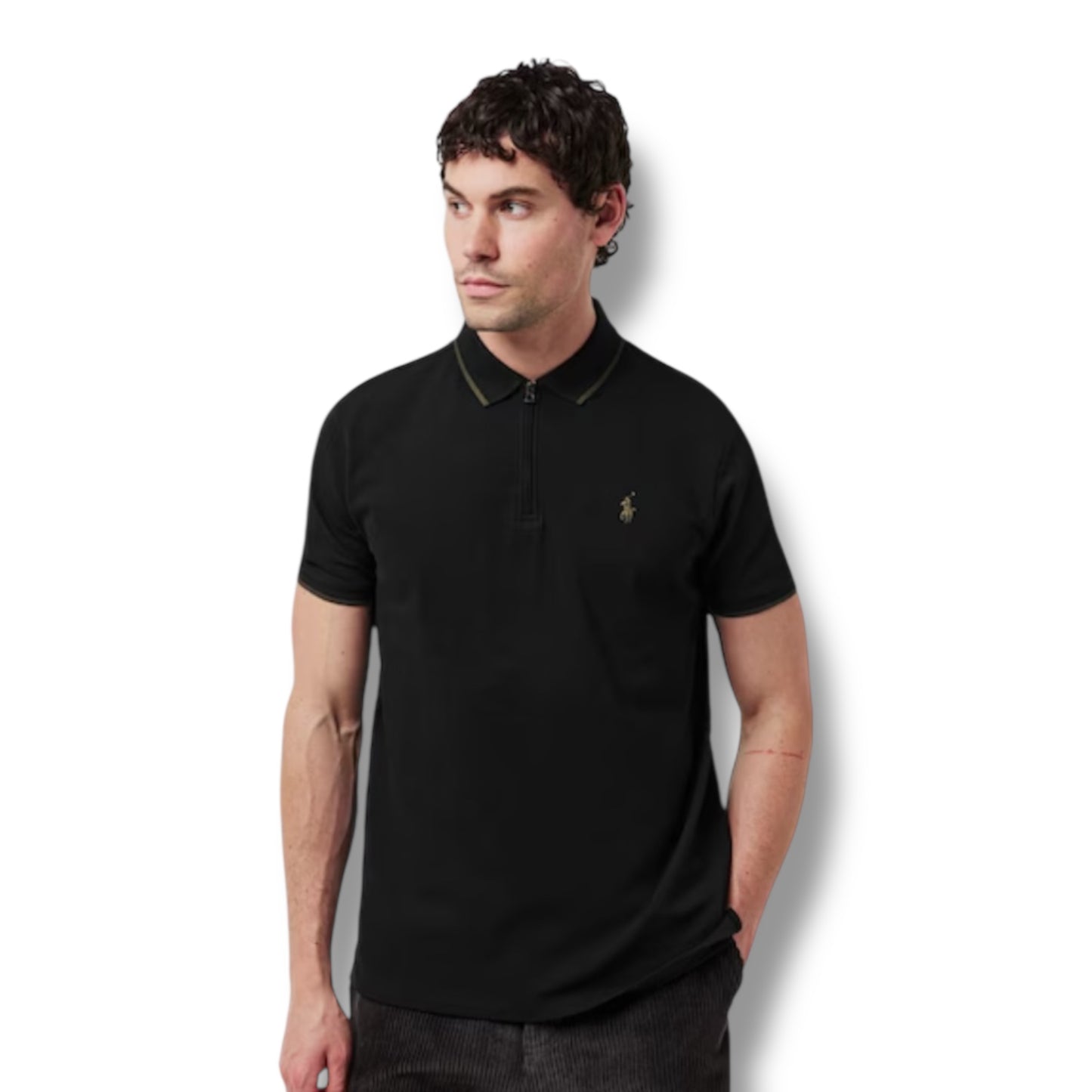 RALPH LAUREN ZIP POLO SHIRT BLACK