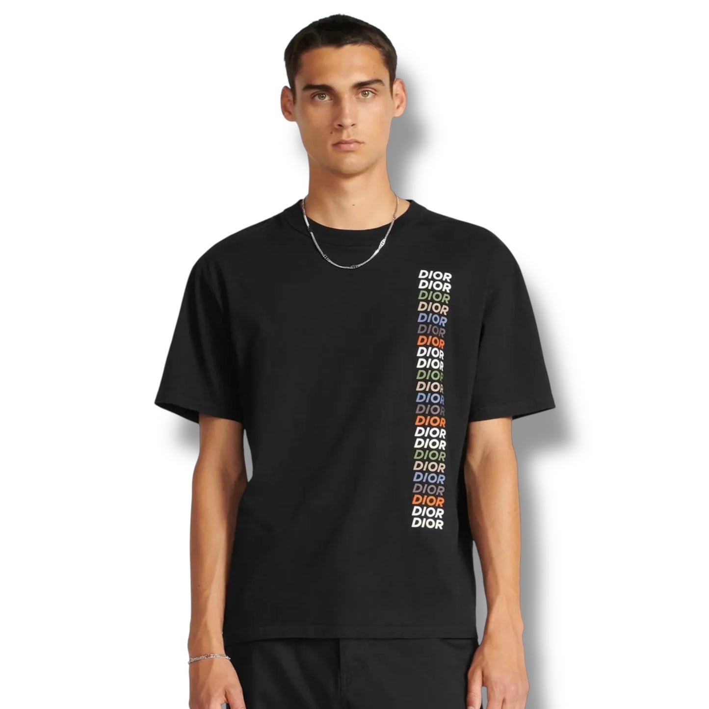 DIOR MULTI VERTICAL LOGO T SHIRT BLACK