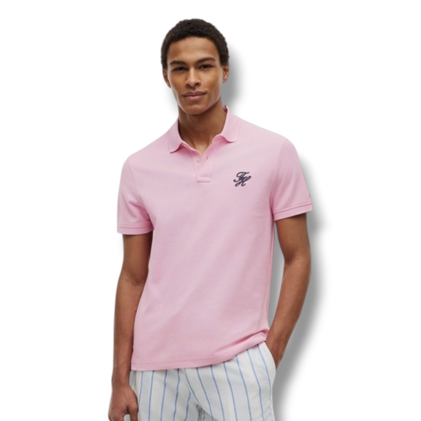 TOMMY HILFIGER ITALIC LOGO POLO SHIRT PINK