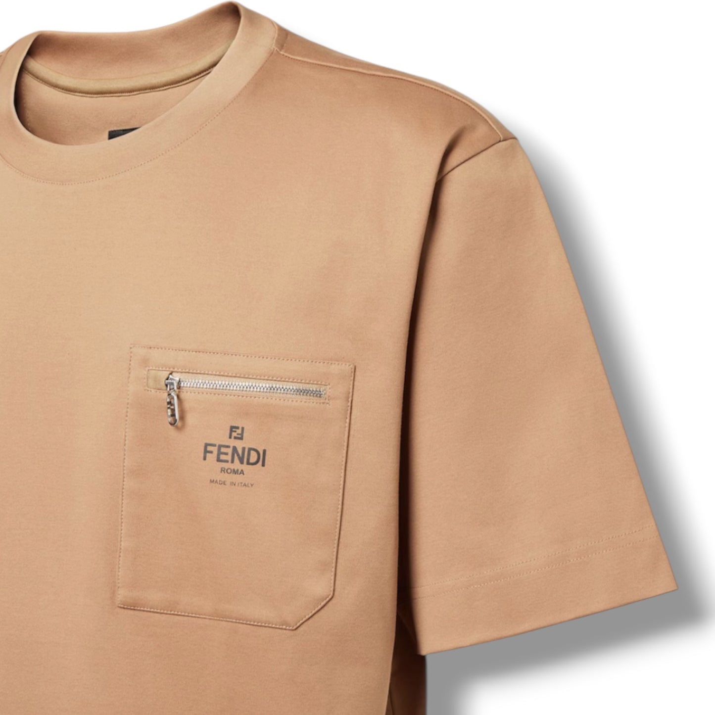 FENDI ZIP POCKET T-SHIRT BEIGE