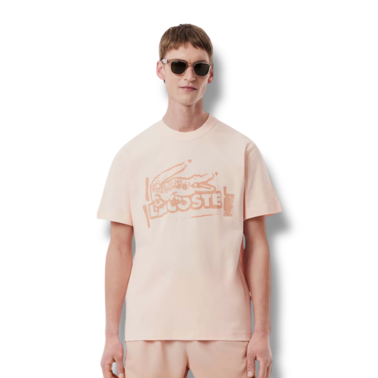 LACOSTE LARGE LOGO T-SHIRT & SWIM SHORTS SET ORANGE & BLACK