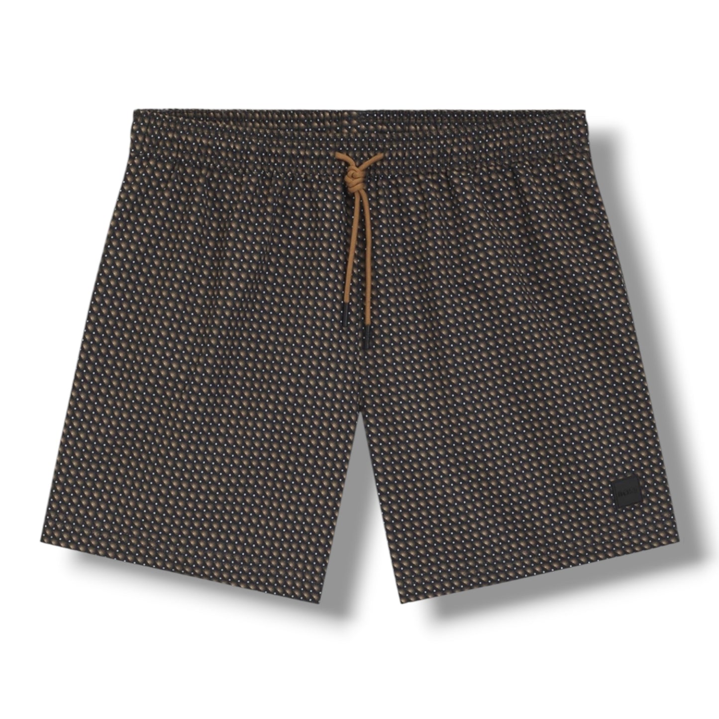 HUGO BOSS TRI LOGO T-SHIRT & GEO SWIM SHORTS WHITE & BROWN