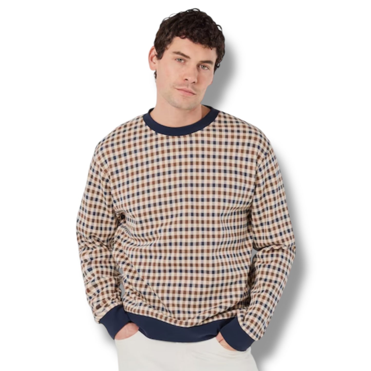 AQUASCUTUM SMALL CHECK SWEATSHIRT BEIGE