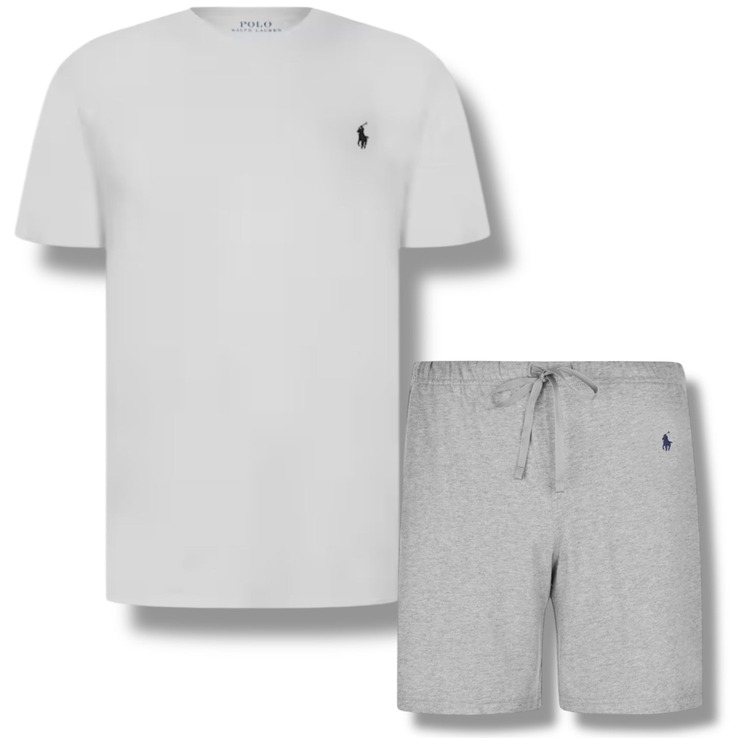 RALPH LAUREN LOGO T-SHIRT & JERSEY SHORTS SET WHITE & GREY