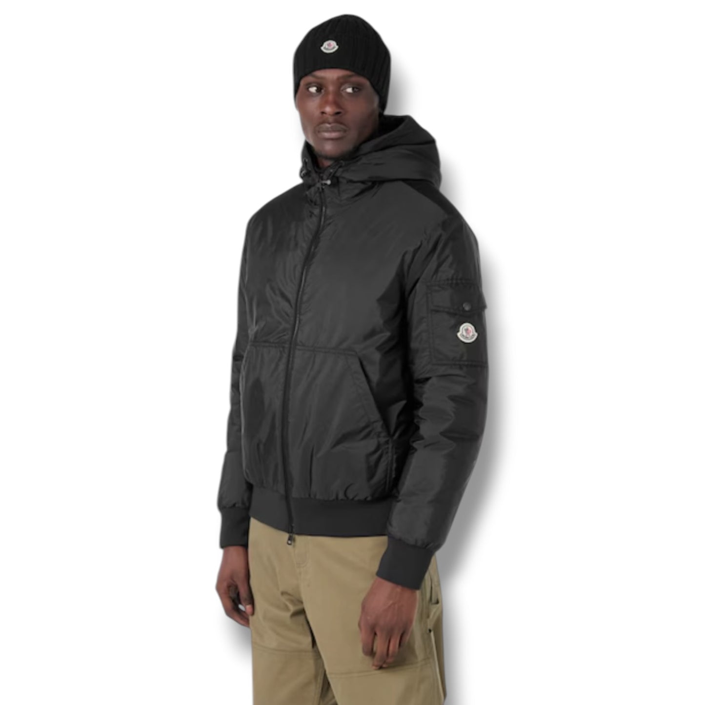MONCLER HOODED PUFFER BOMBER JACKET BLACK
