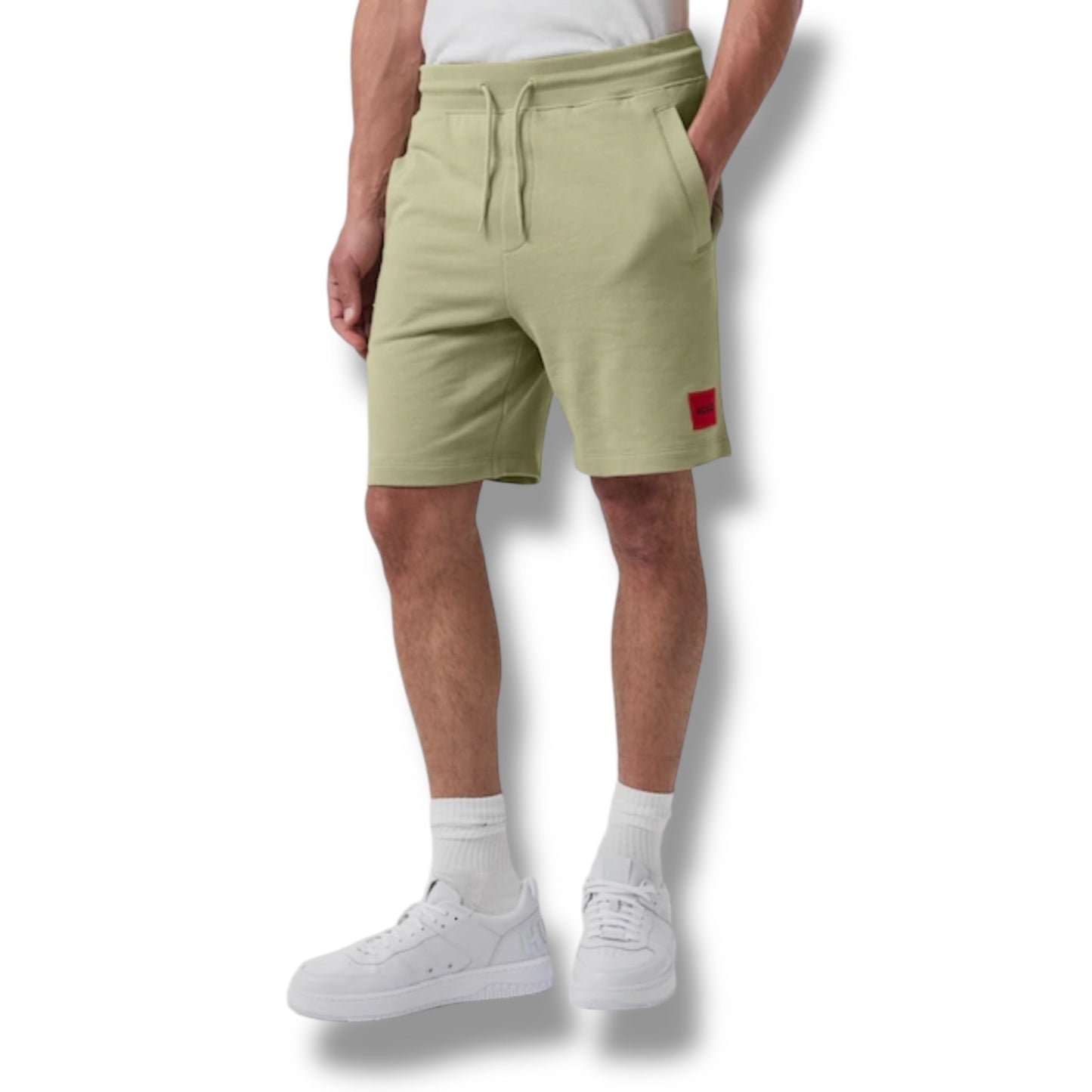 HUGO BOSS HUGO RED PATCH T-SHIRT & JERSEY SHORTS SET WHITE & LIGHT GREEN
