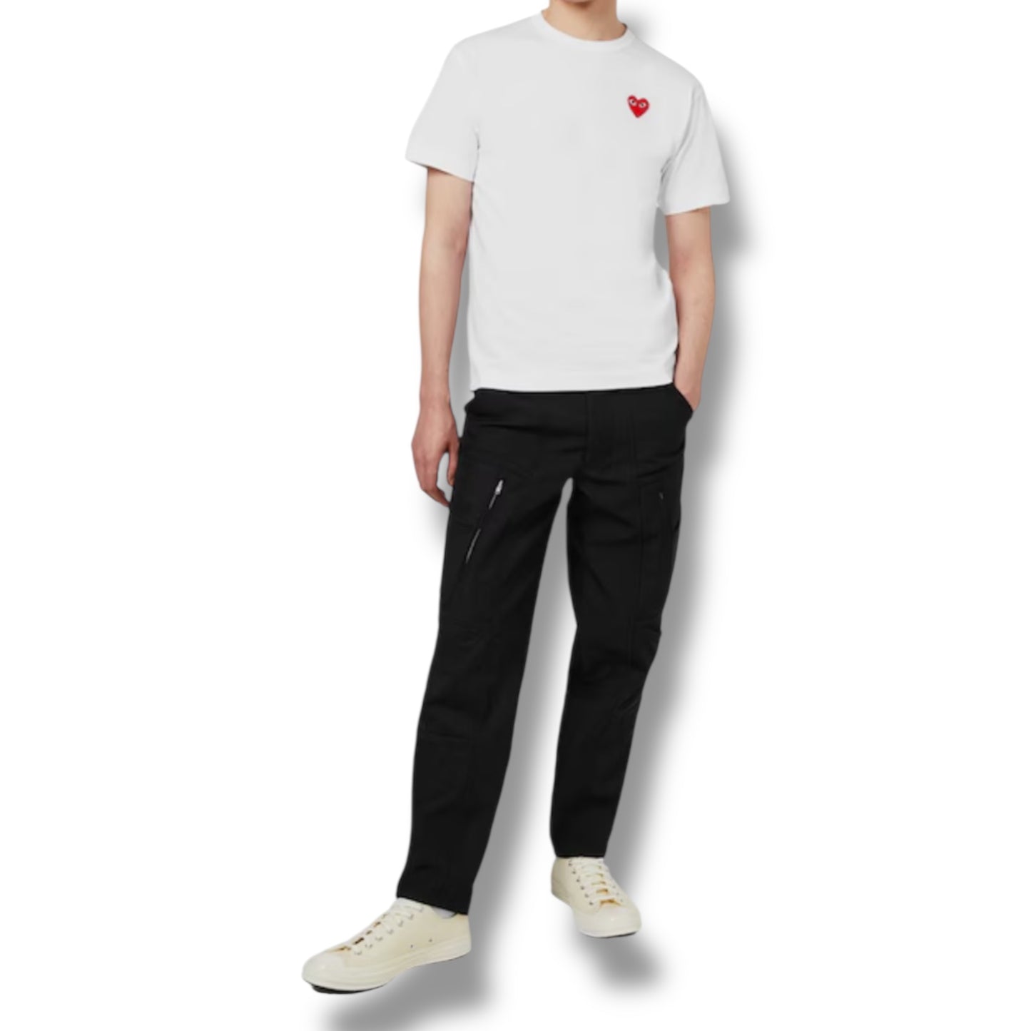COMME DES GARÇONS SMALL HEART LOGO T-SHIRT WHITE - RED