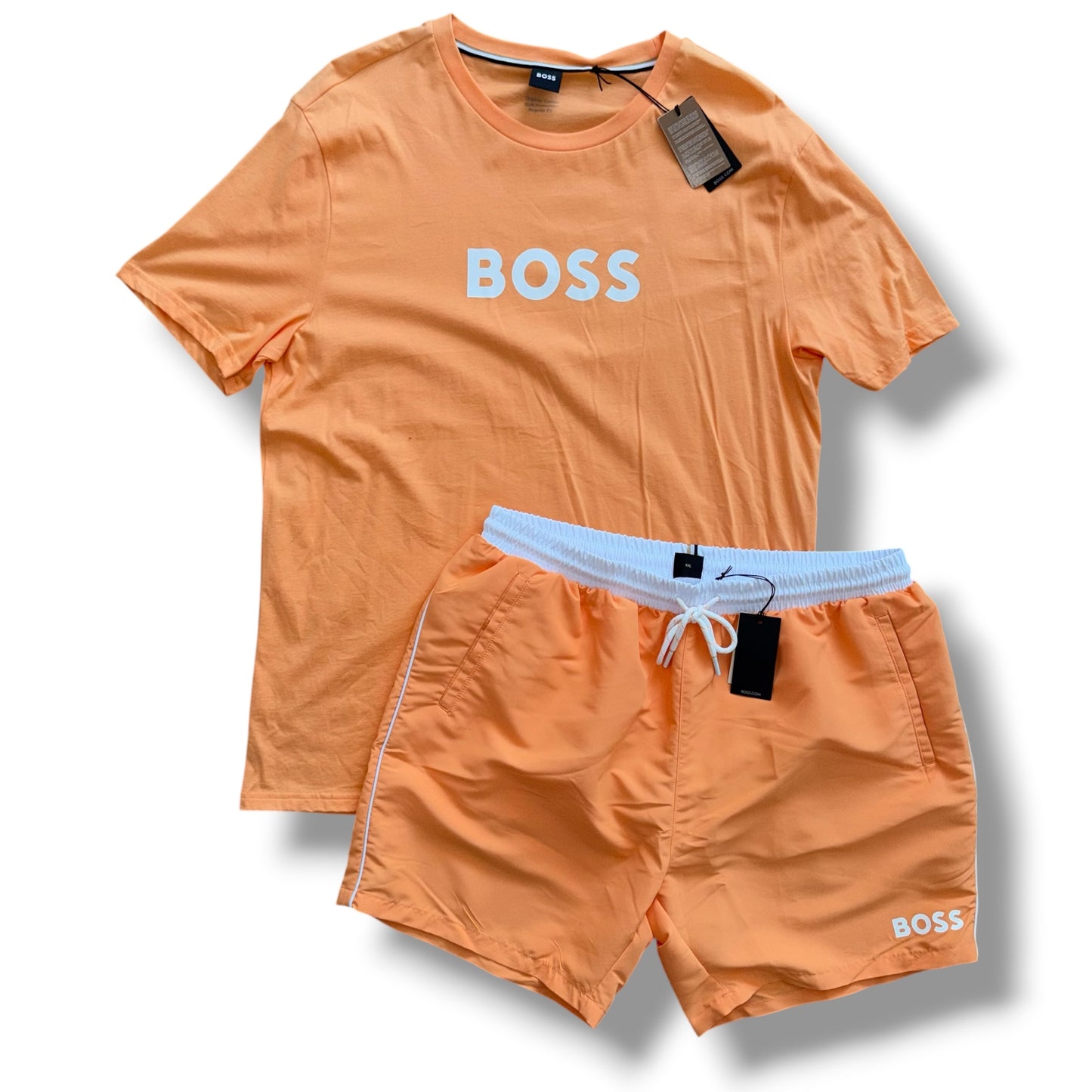 HUGO BOSS T-SHIRT & SWIM SHORTS SET ORANGE *SALE*