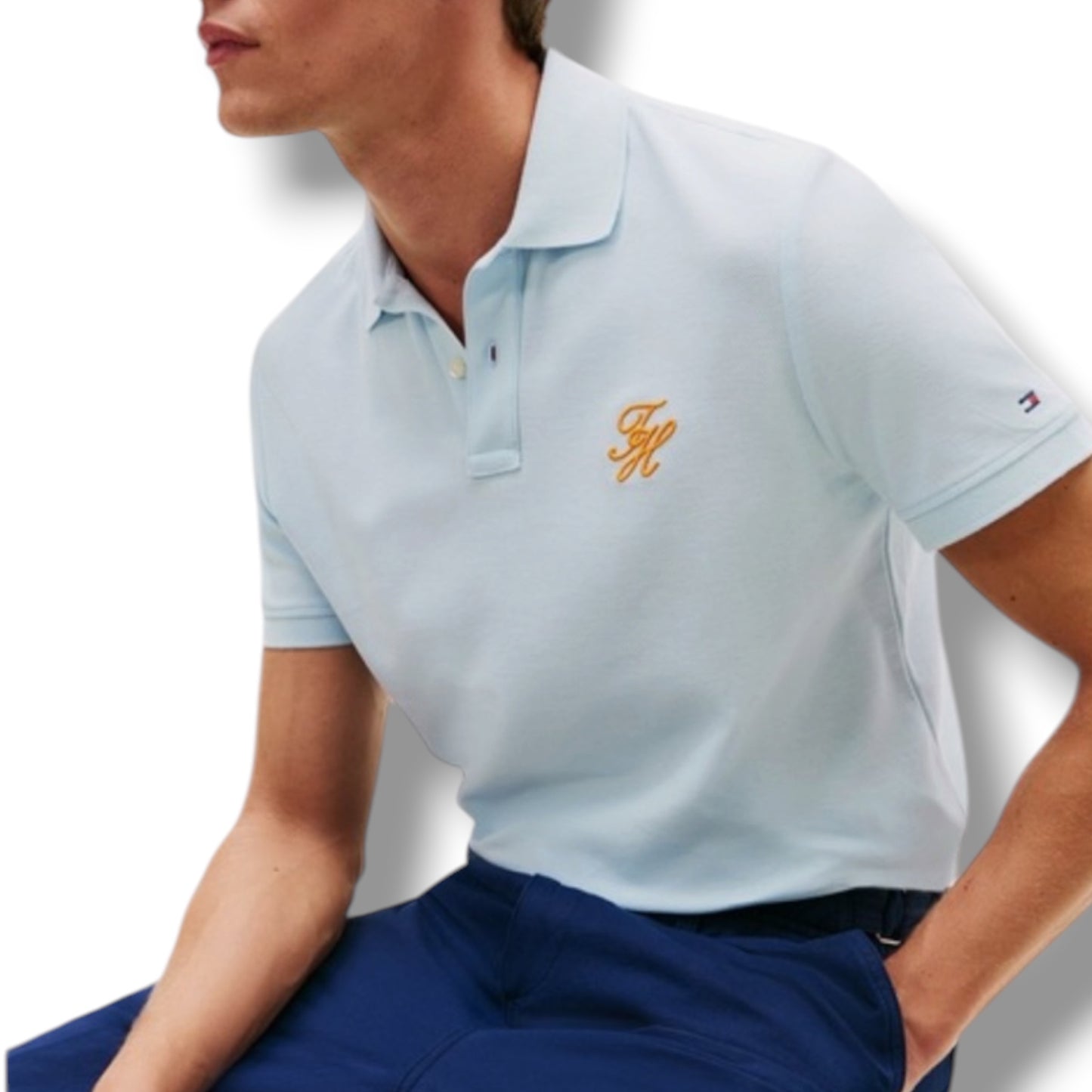 TOMMY HILFIGER ITALIC LOGO POLO SHIRT LIGHT BLUE