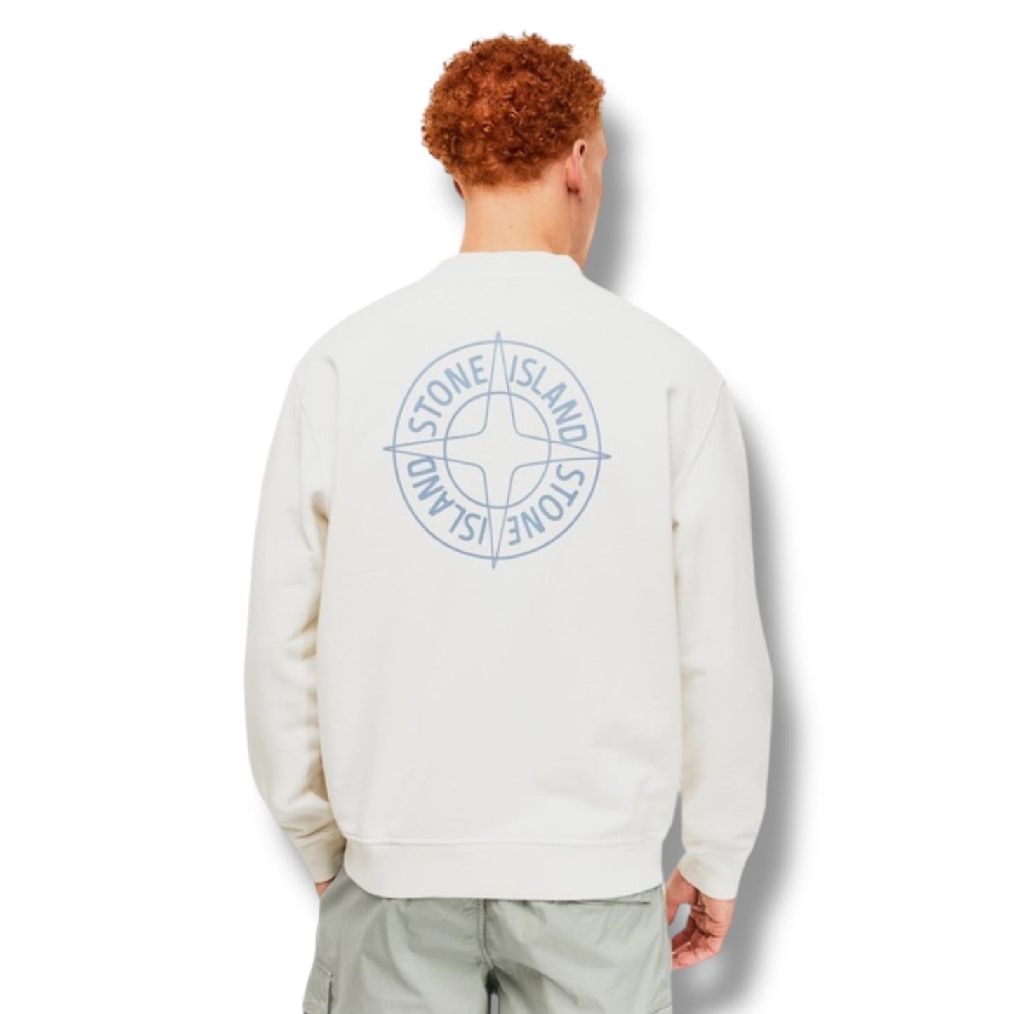 STONE ISLAND CREW NECK COMPASS BACK LOGO SWEATSHIRT IVORY BEIGE