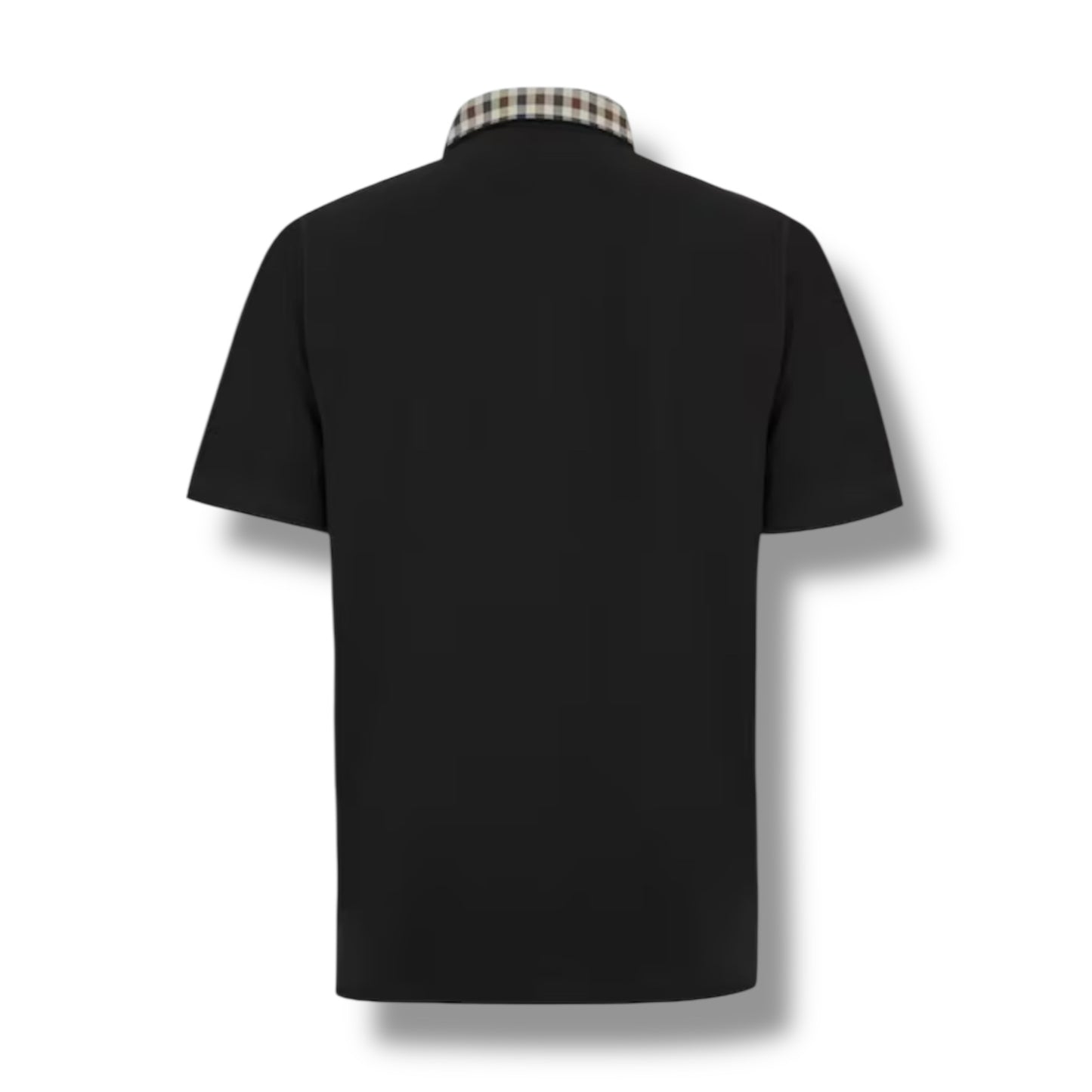 AQUASCUTUM CHECK COLLAR POLO SHIRT BLACK