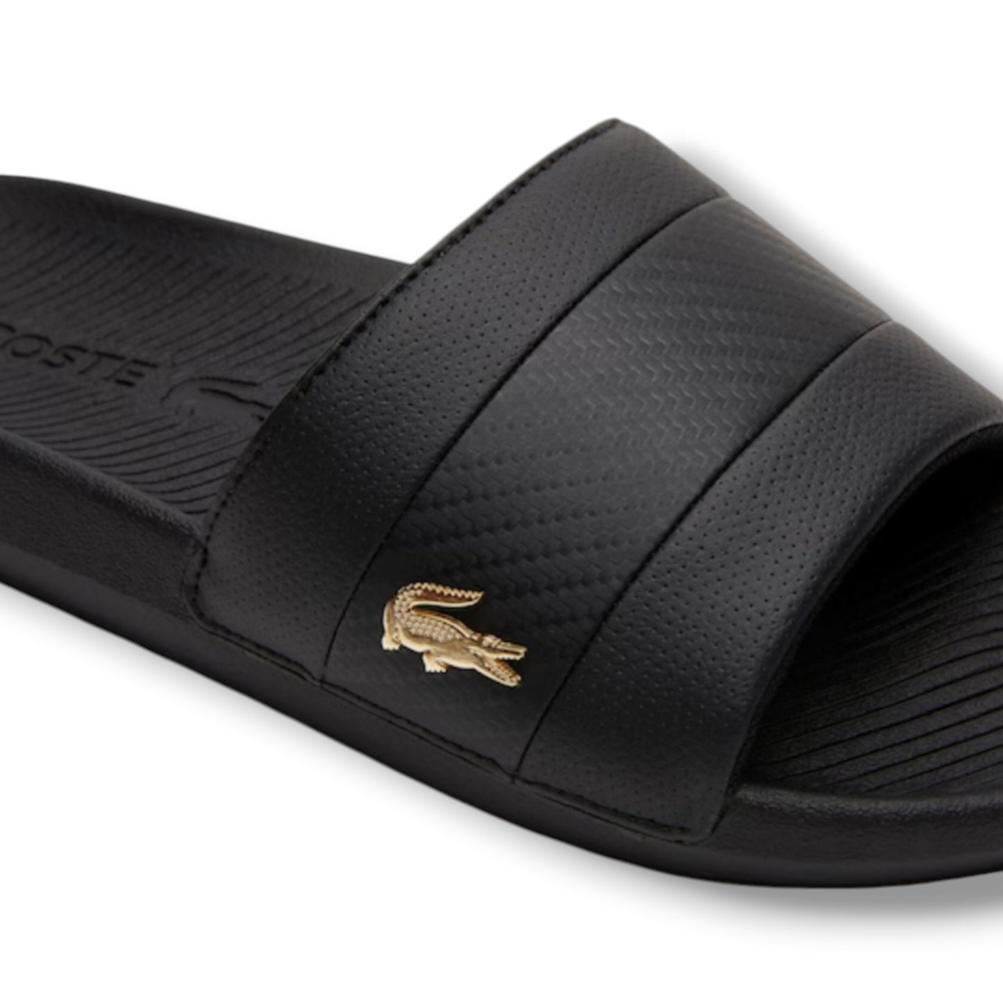 LACOSTE METAL TAB SLIDERS BLACK