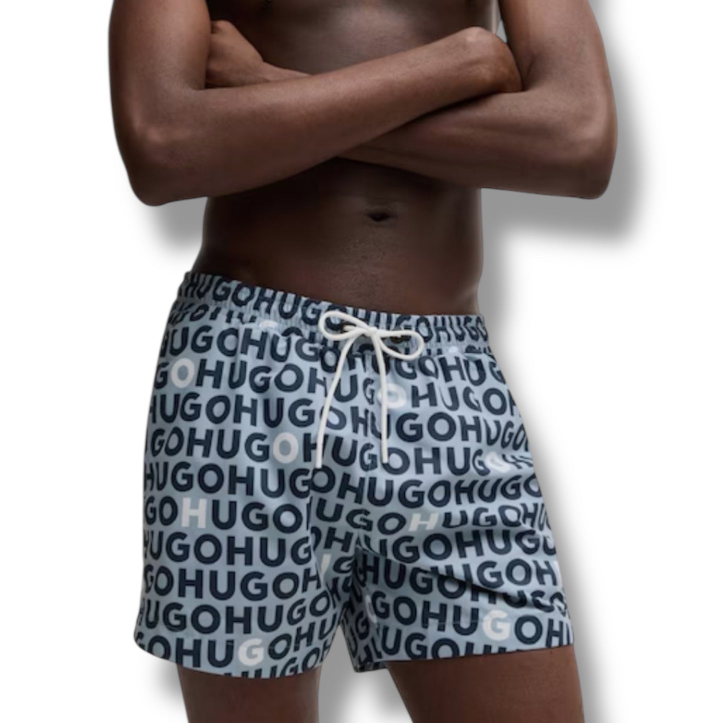 HUGO DESK LOGO T-SHIRT & ALL OVER SWIM SHORTS SET LIGHT BLUE