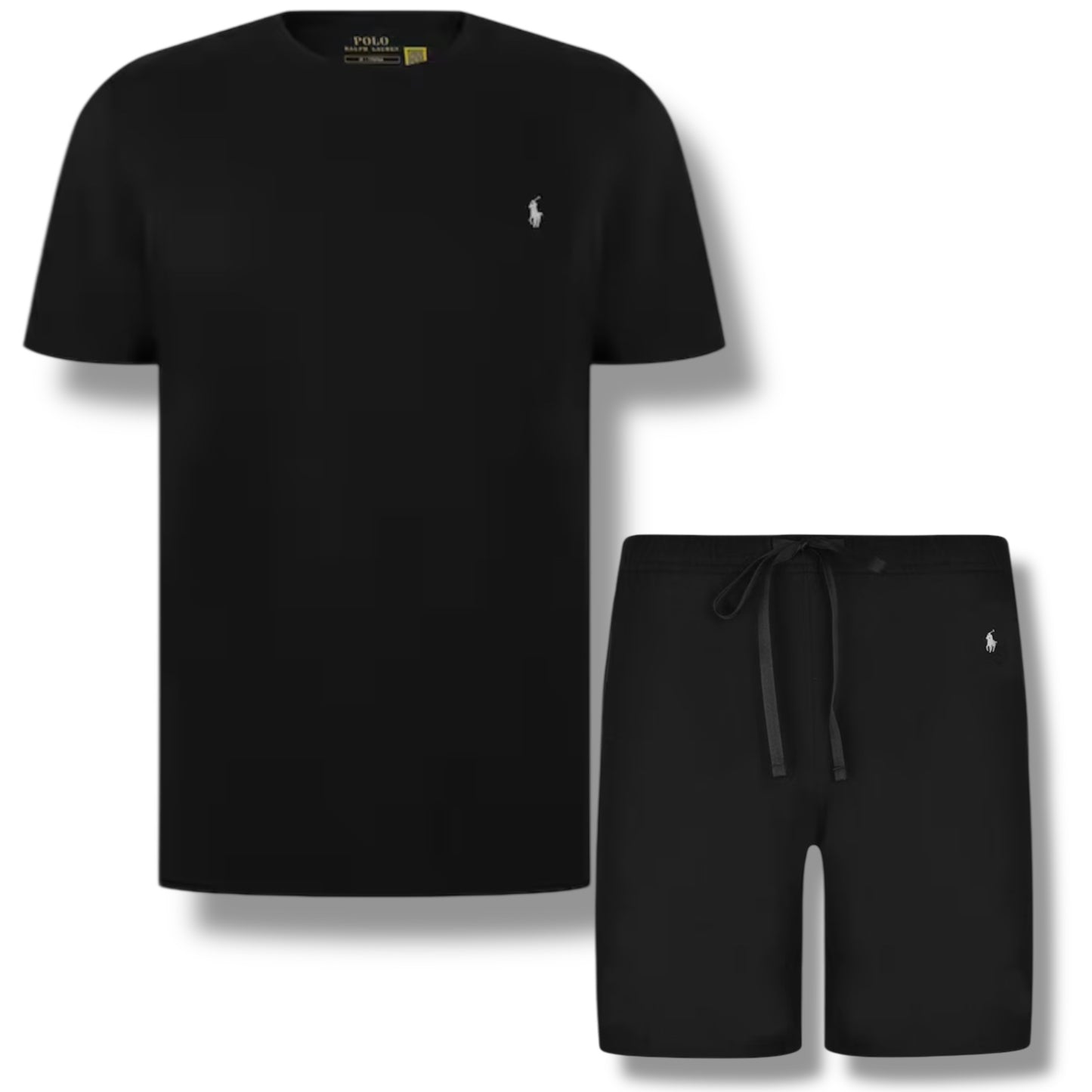 RALPH LAUREN LOGO T-SHIRT & JERSEY SHORTS SET BLACK