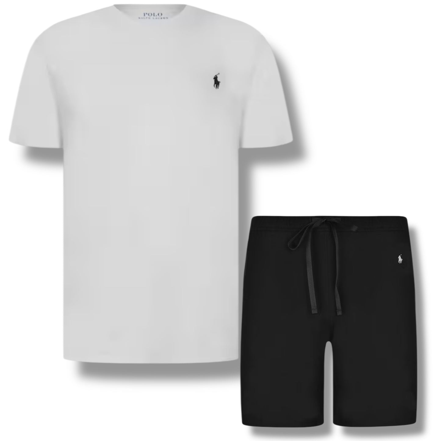 RALPH LAUREN LOGO T-SHIRT & JERSEY SHORTS SET WHITE & BLACK