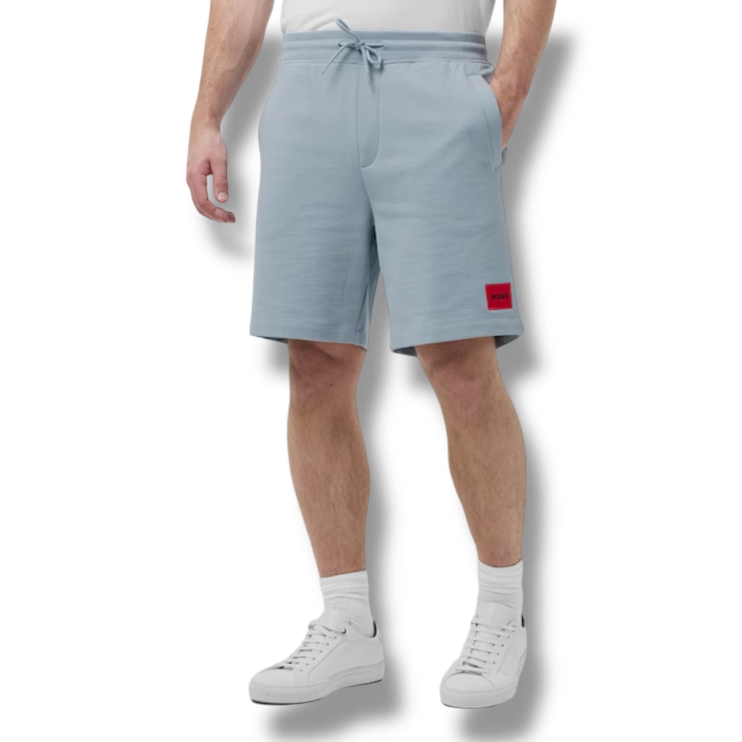 HUGO BOSS HUGO RED PATCH T-SHIRT & JERSEY SHORTS SET WHITE & SKY BLUE