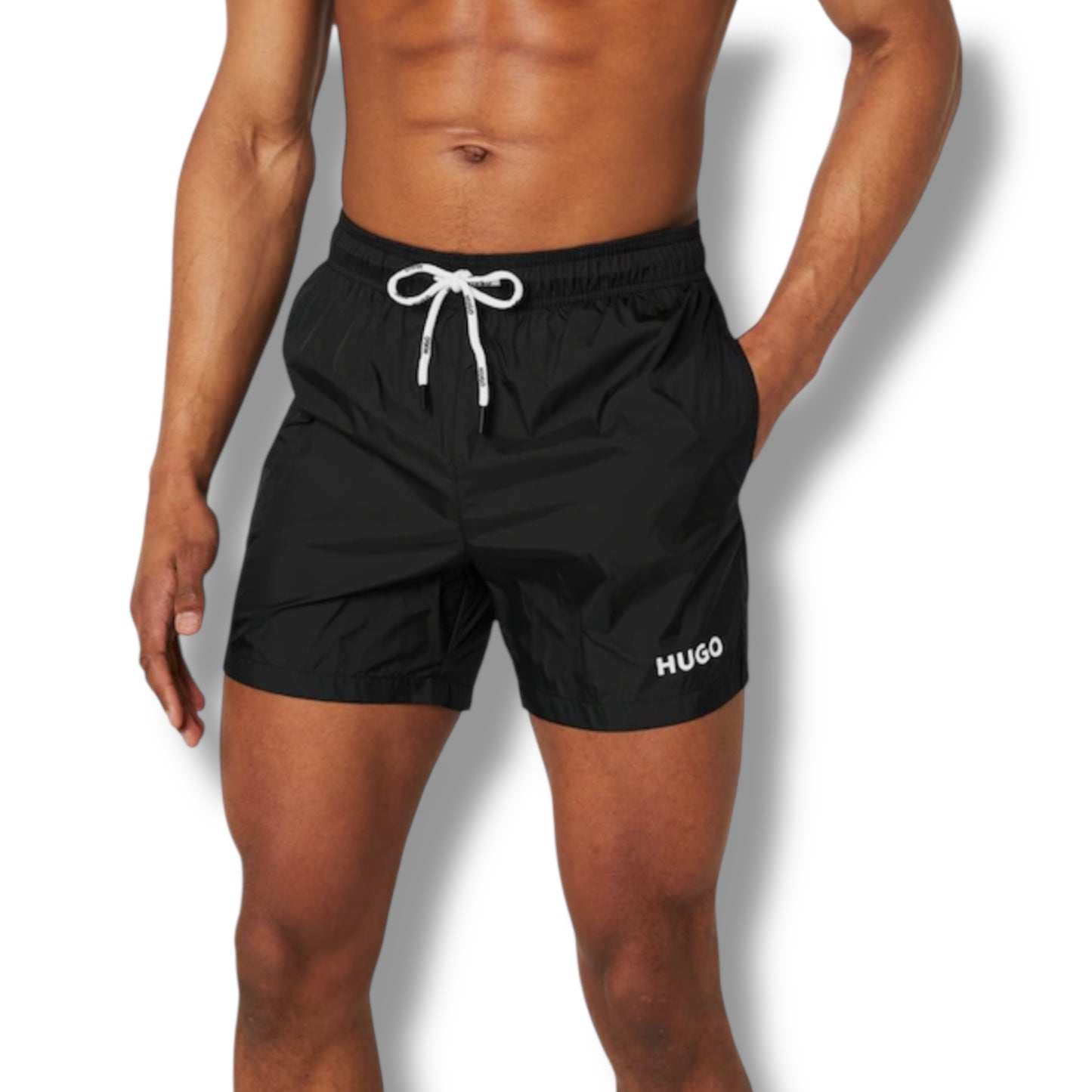 HUGO DOG LOGO T-SHIRT & SMALL LOGO SWIM SHORTS SET BLACK