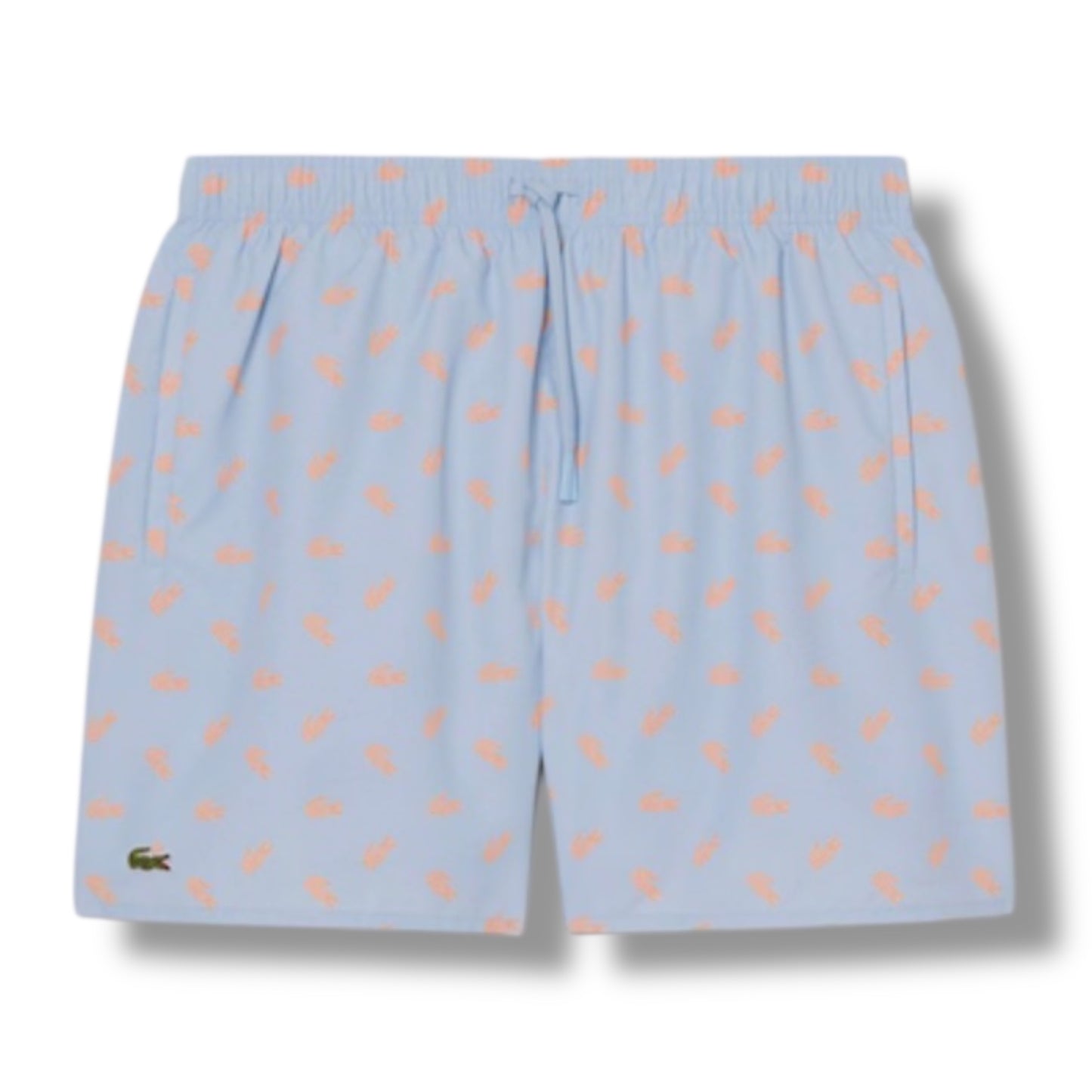 LACOSTE LARGE LOGO T-SHIRT & ALL OVER LOGO SWIM SHORTS SET ORANGE & LIGHT BLUE