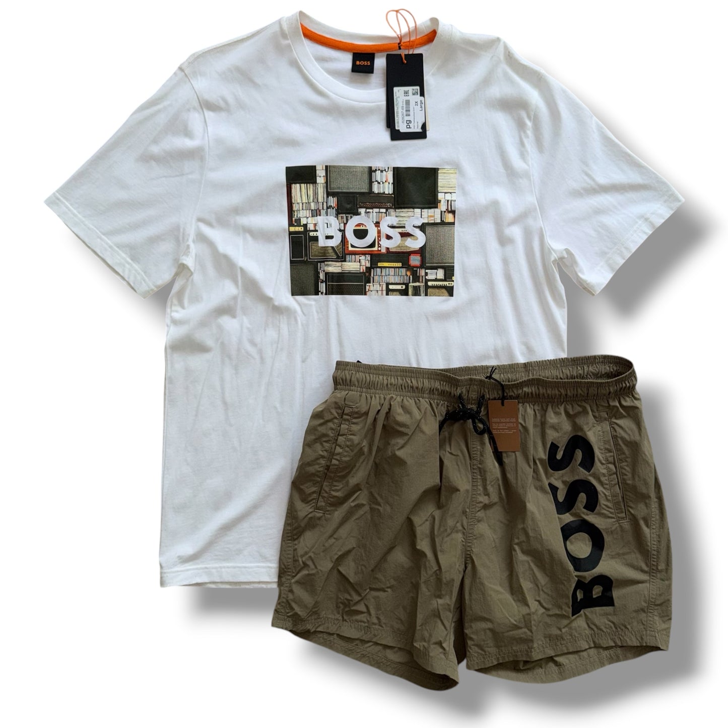 HUGO BOSS T-SHIRT & SWIM SHORTS SET BEIGE *SALE*