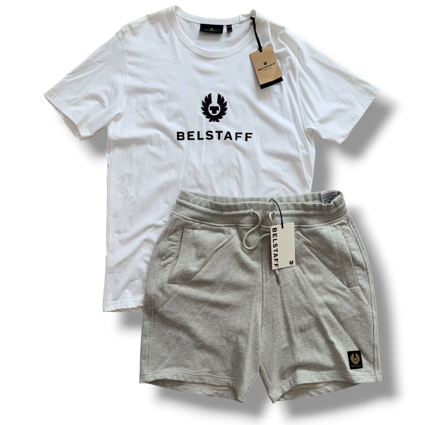 BELSTAFF T-SHIRT & JERSEY SHORTS SET WHITE *SALE*