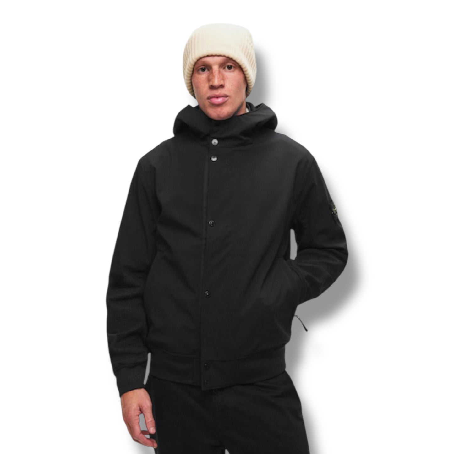 STONE ISLAND SOFT SHELL HOODED JACKET BLACK