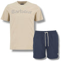 BARBOUR CHECK TEXT LOGO T-SHIRT &  SWIM SHORTS BEIGE & NAVY BLUE