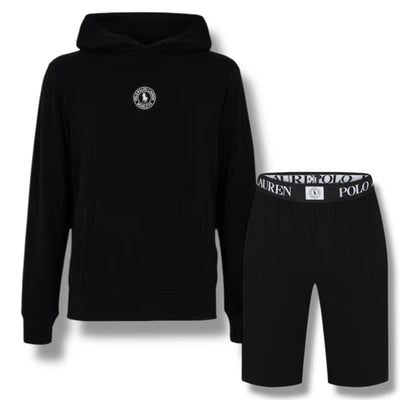 RALPH LAUREN PUCK HOODIE & JERSEY SHORTS SET BLACK