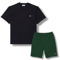 LACOSTE SMALL LOGO T-SHIRT & JERSEY SHORTS SET BLACK & GREEN