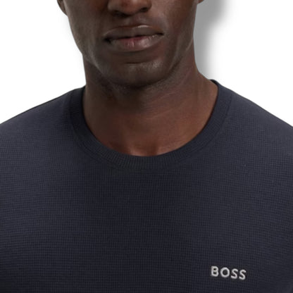 HUGO BOSS WAFFLE JERSEY T-SHIRT & SHORTS SET NAVY BLUE