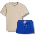 TOMMY HILFIGER SMALL LOGO T-SHIRT & SWIM SHORTS SET BEIGE & BLUE