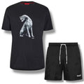 HUGO DOG LOGO T-SHIRT & SMALL LOGO SWIM SHORTS SET BLACK