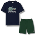 LACOSTE LARGE LOGO T-SHIRT & JERSEY SHORTS SET NAVY & GREEN
