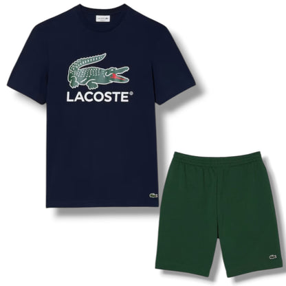 LACOSTE LARGE LOGO T-SHIRT & JERSEY SHORTS SET NAVY & GREEN