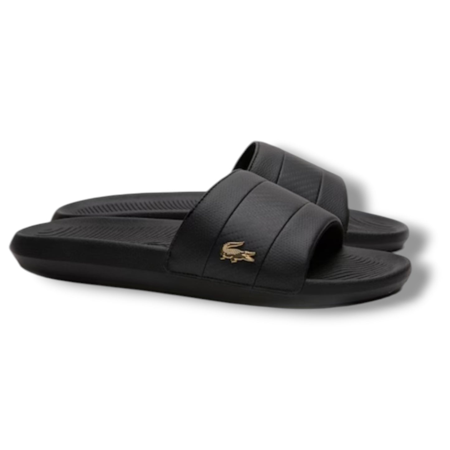 LACOSTE METAL TAB SLIDERS BLACK