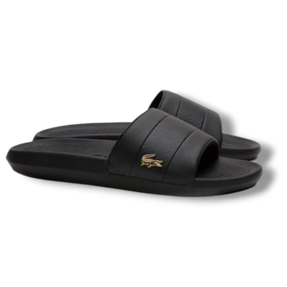 LACOSTE METAL TAB SLIDERS BLACK