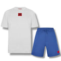 HUGO BOSS HUGO RED PATCH T-SHIRT & JERSEY SHORTS SET WHITE & ROYAL BLUE