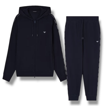 EMPORIO ARMANI TRIM ZIP UP HOODED FULL TRACKSUIT NAVY BLUE