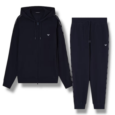 EMPORIO ARMANI TRIM ZIP UP HOODED FULL TRACKSUIT NAVY BLUE