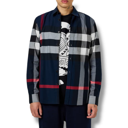 BURBERRY SOMERTON CHECK LONG SLEEVE SHIRT NAVY BLUE