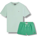 TOMMY HILFIGER SMALL LOGO T-SHIRT & SWIM SHORTS SET MINT GREEN & GREEN