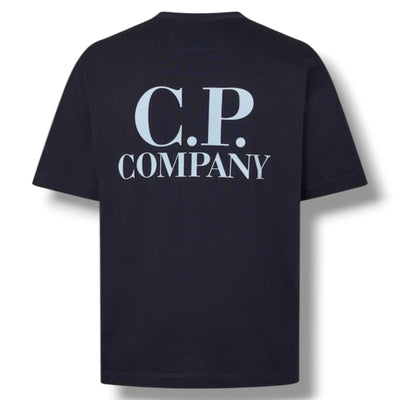 CP COMPANY DOUBLE LOGO T-SHIRT NAVY BLUE