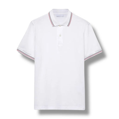 PRADA EMBROIDERED LOGO TIPPED POLO SHIRT WHITE