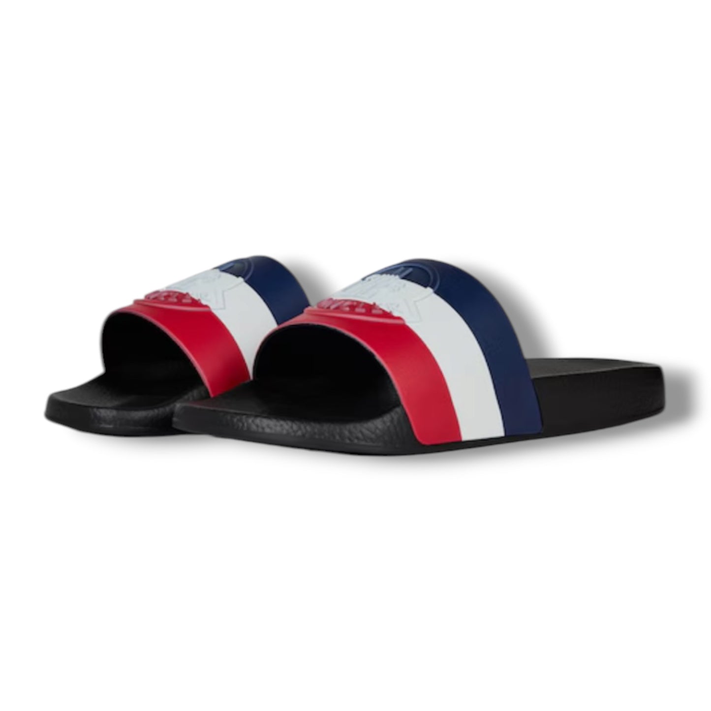 MONCLER BASILE STRIPE SLIDERS BLACK