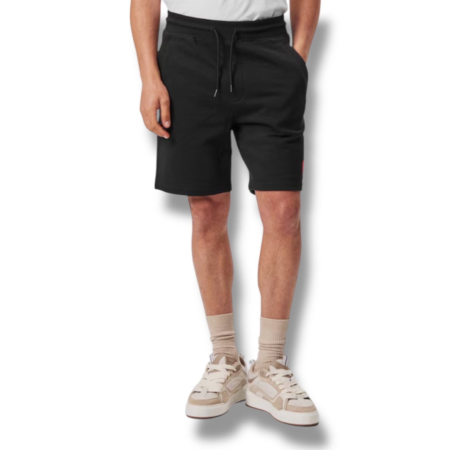 HUGO BOSS HUGO RED PATCH HOODIE & JERSEY SHORTS SET BLACK