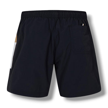 HUGO BOSS SLEEVE TRI TRIM T-SHIRT & SIDE TRIM SWIM SHORTS SET BEIGE & BLACK