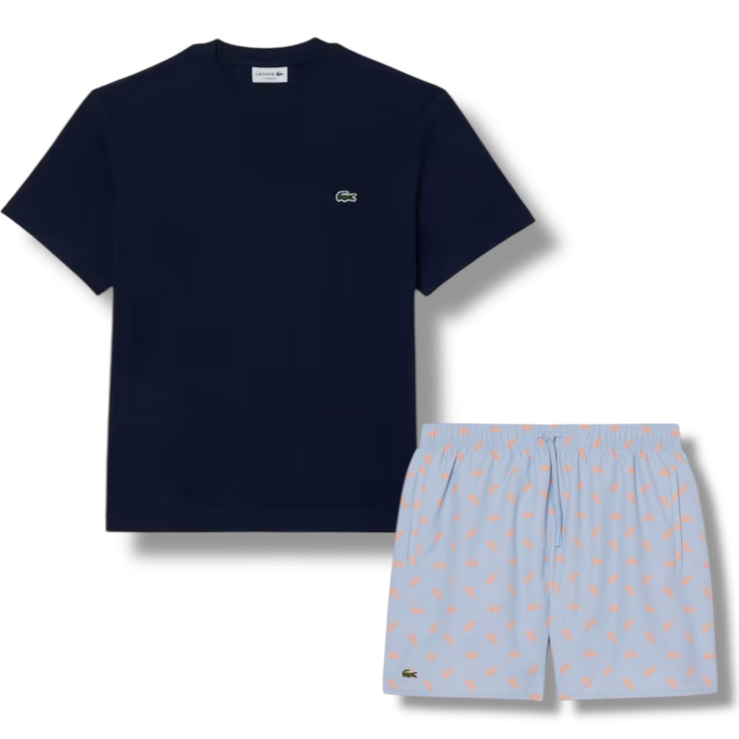 LACOSTE SMALL LOGO T-SHIRT & SWIM SHORTS SET NAVY & LIGHT BLUE