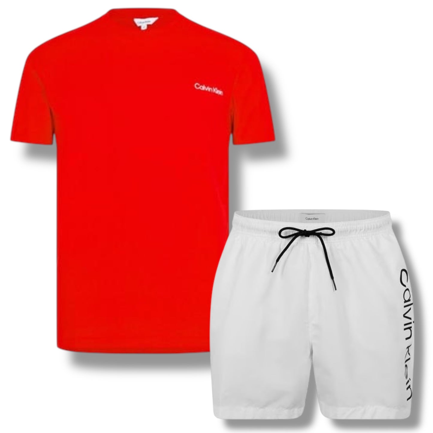 CALVIN KLEIN T-SHIRT & SWIM SHORTS SET RED & WHITE